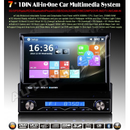 AW1088M 1 DIN 7 inch klapscherm headunit with Navigation, DVD, bluetooth