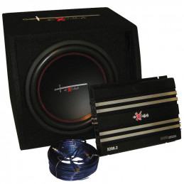 Black/ Blue AutoStyle Excalibur X.3 Extreme 12 inch Reflex Bass Box Package including 1000W Amplifer with Cable Kit and Subwoofer Enclosure 